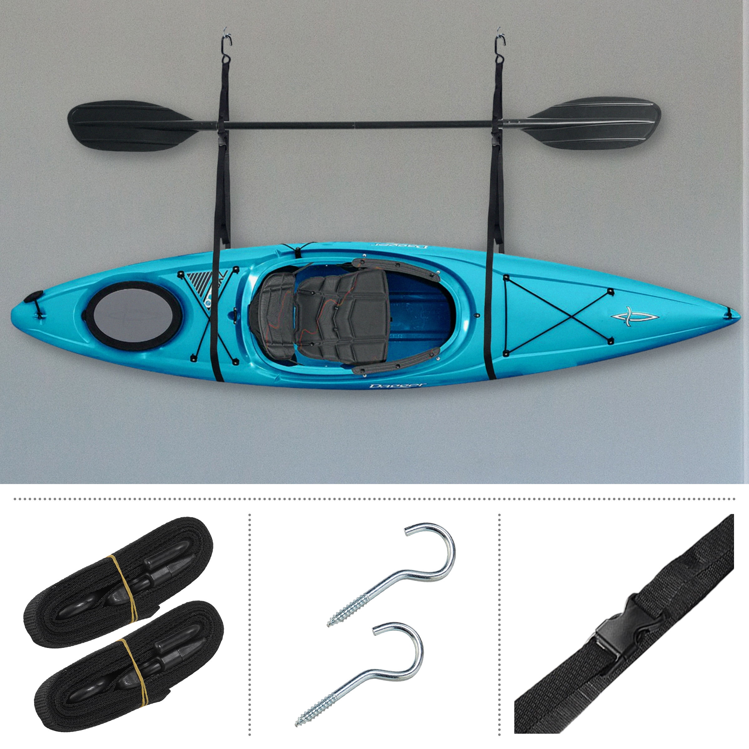 RAD Sportz Single Kayak Rack - 55lb Capacity Watercraft Storage Straps