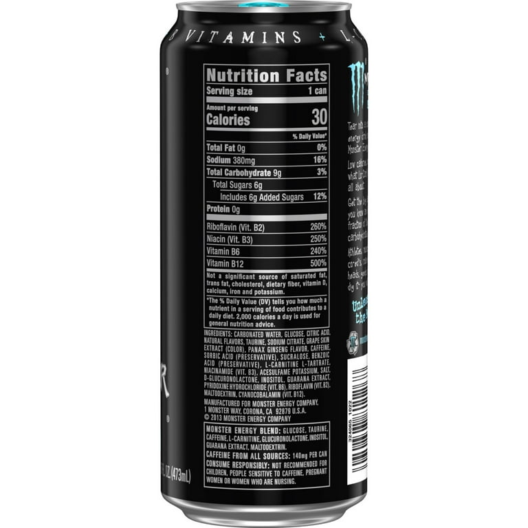 Monster Energy, Energy Drink, 16 Fl Oz, Lo-Carb, Smooth Flavor