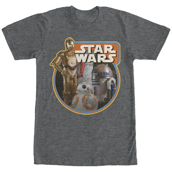 Men's Star Wars The Force Awakens Retro Droids  Graphic Tee Charcoal Heather 2X Large