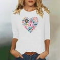 thumbnail image 2 of Charella Women's Floral Printed Tops Flower Graphic Tee Casual Crew Neck 3/4 Sleeve Shirts Loose Fit Clothes (XL, White 3), 2 of 6