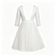 thumbnail image 7 of Guluxicc Glitter Midi Dress for Women Round Neck 3/4 Sheer Sleeve A Line Tulle Cocktail Party Dress, 7 of 7