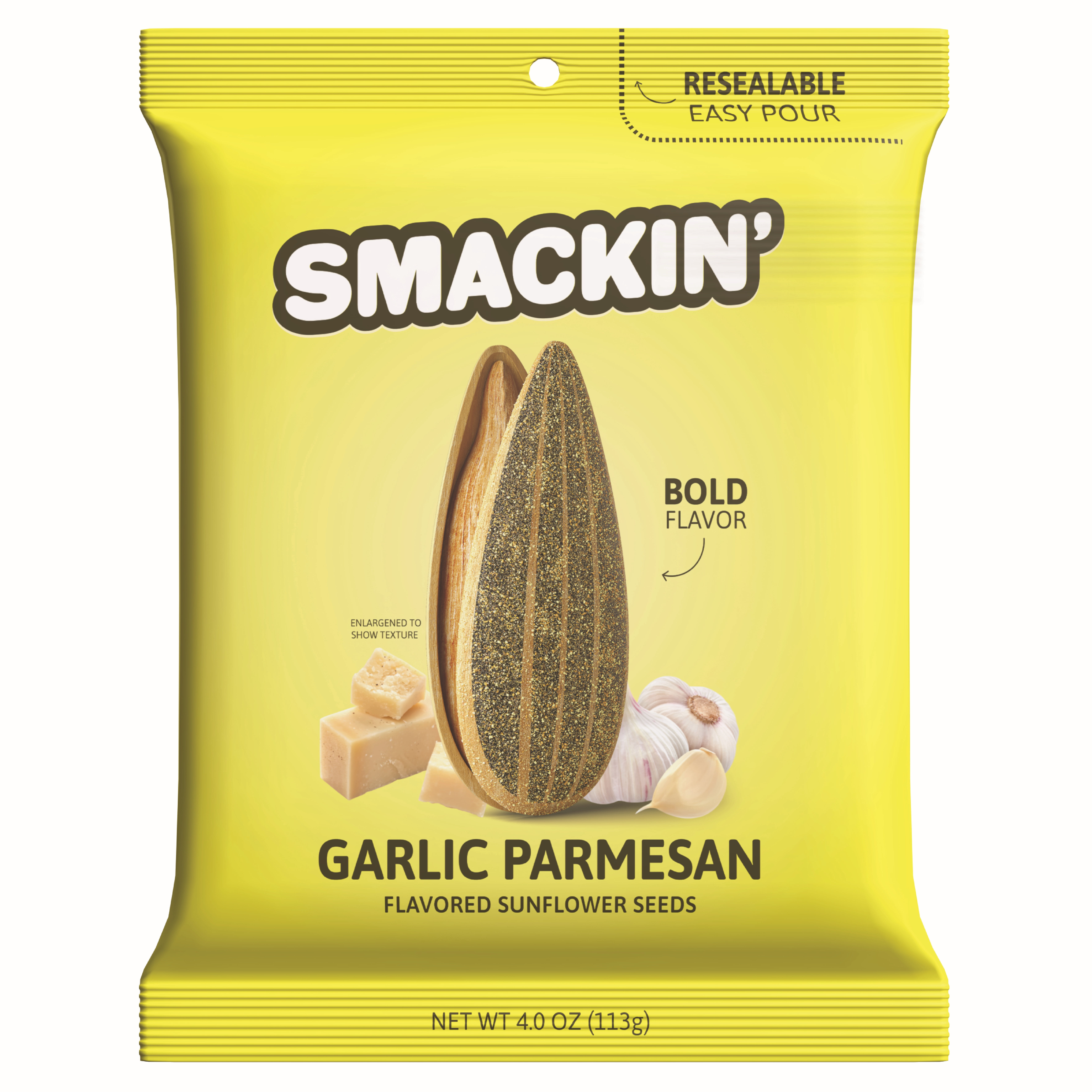 (4 pack) SMACKIN' Sunflower Seeds, Garlic Parmesan, 4 oz Resealable Bag