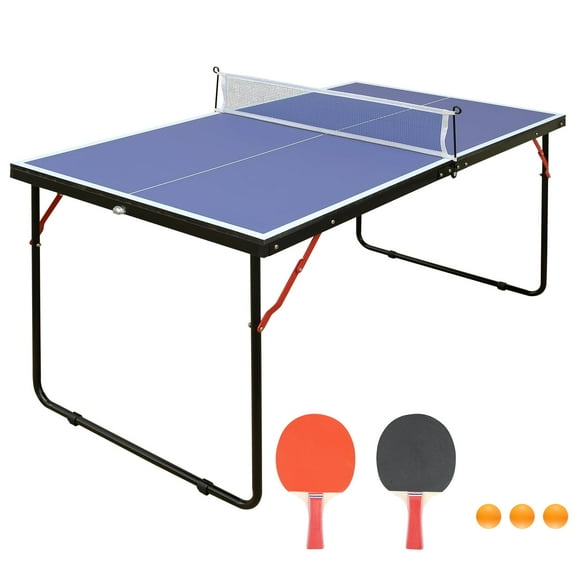 Kiivakii 4.5ft Table Tennis Table Foldable & Portable Ping Pong Table Set with Net and 2 Ping Pong Paddles and 3 Balls for Indoor Outdoor,Blue