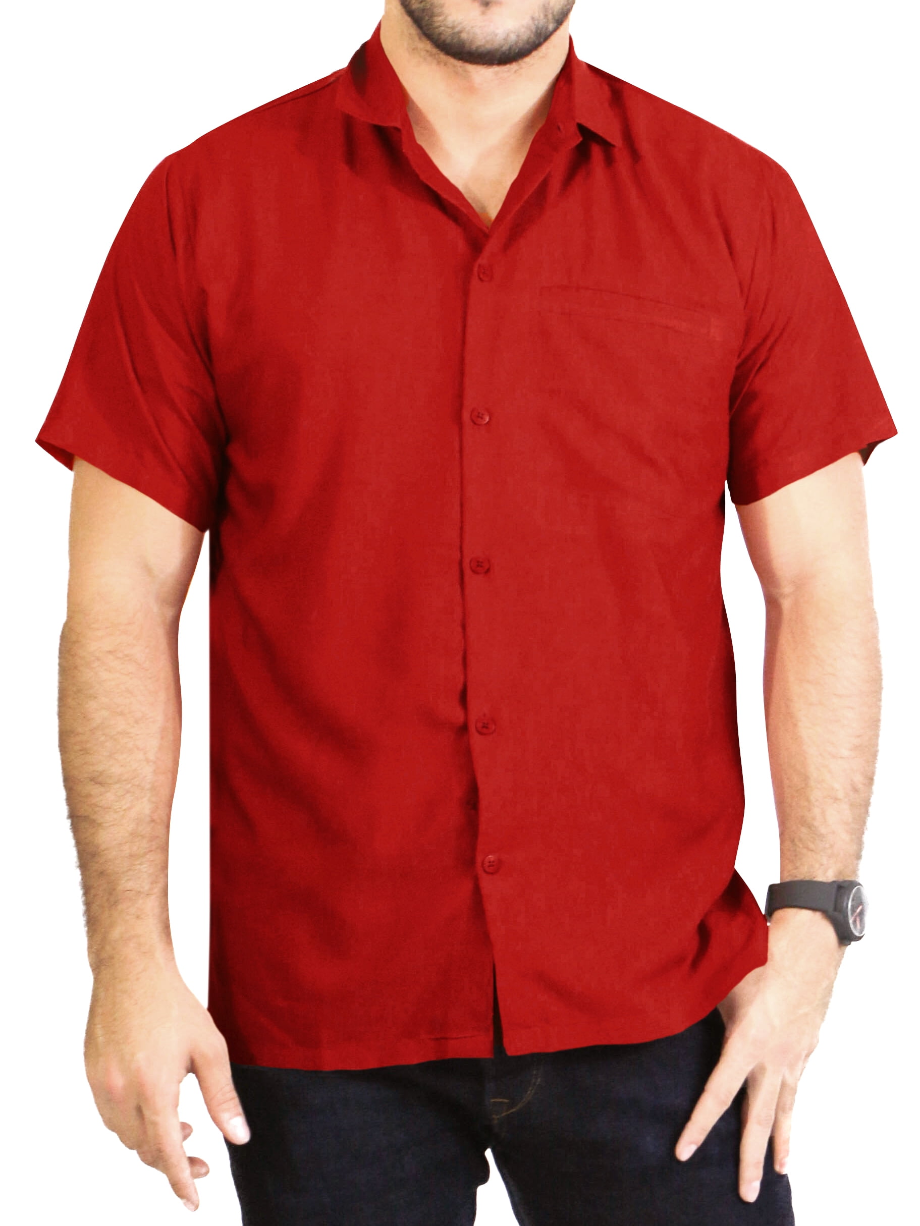 HAPPY BAY Men's Casual Button Down Short Sleeve Dress Work Shirt Oxford  Solid Shirts for Men S Red, Plain