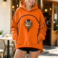 thumbnail image 2 of Hoodie with Cat Pouch Holder Sweatshirt Large Pocket Pullover Shirt Kangaroo Pocket Dog Sweatshirt Unisex Oversized Fit Pet Rest Holder,Zip Front Pet Pouch Sweatshirt Orange,&nbsp;Size L by Awwp, 2 of 8