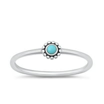 CHOOSE YOUR COLOR Simulated Turquoise Bali Flower Ring .925 Sterling Silver Band Blue CZ Female Size 4