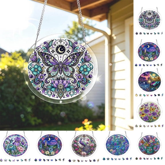 Beautynvta Acrylic Puzzle Suncatcher Window Hanging, 83 Pieces Sun Catcher Acrylic Puzzles, DIY Suncatchers Puzzles, Home & Garden Decor, 7.9'', (Butterfly Flowers)