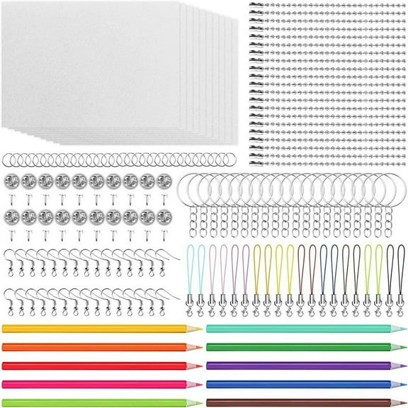 Shrink Plastic Sheet Kit W Blank Sheets Shrinky Art Paper, Colored Pencils, Keychains, Earring Hooks,for Crafting