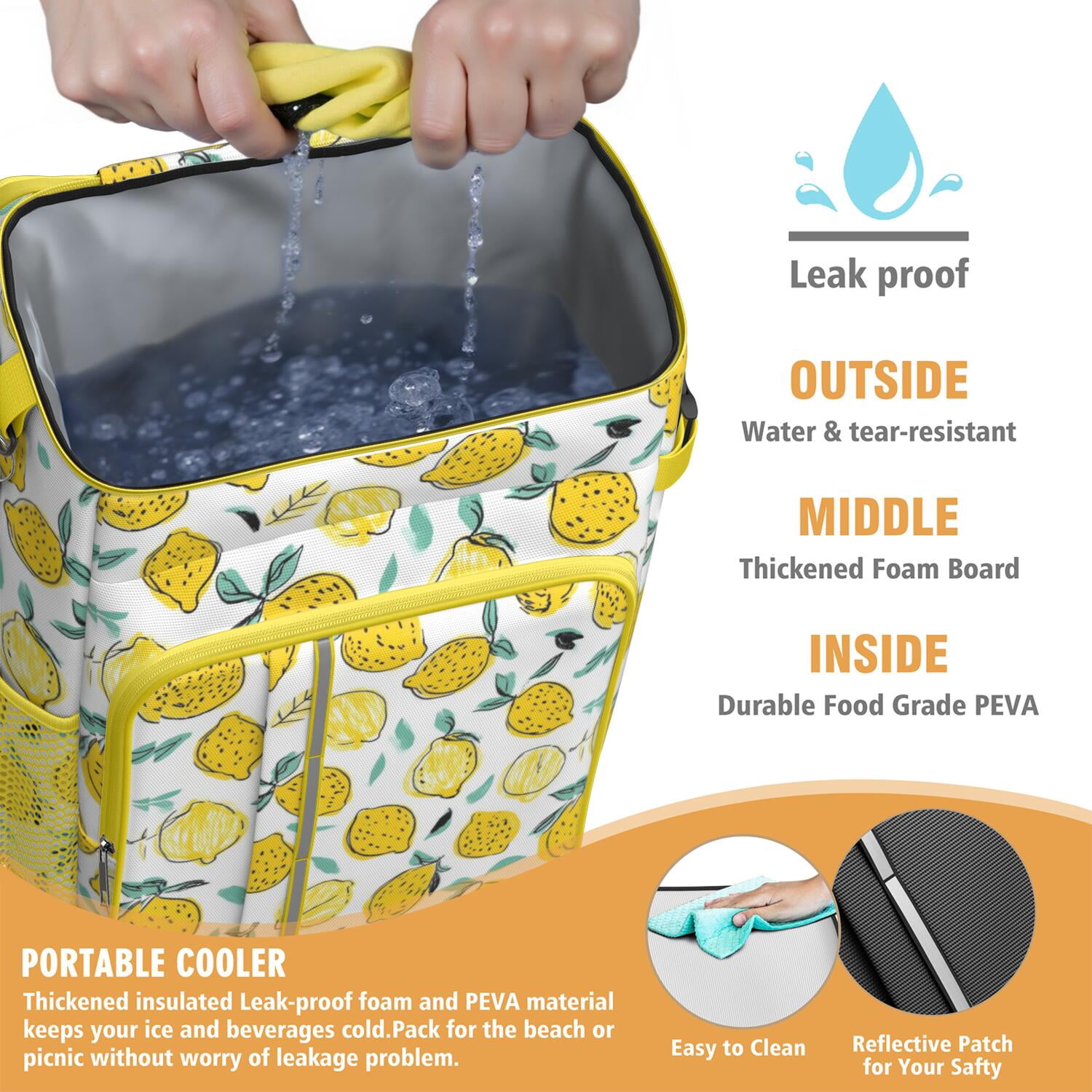 Travel Cooler Bag - Lemon Camping Beer Cooler Backpack with Bottle Opener- Waterproof Insulated Picnic Backpacks - Cooler Bag for Beach