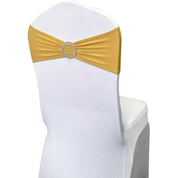 Spandex Chair Sashes Bands 50 PCS Stretch Chair Ties Bows with Buckle Slider for Wedding Party Banquet Decoration (Gold)