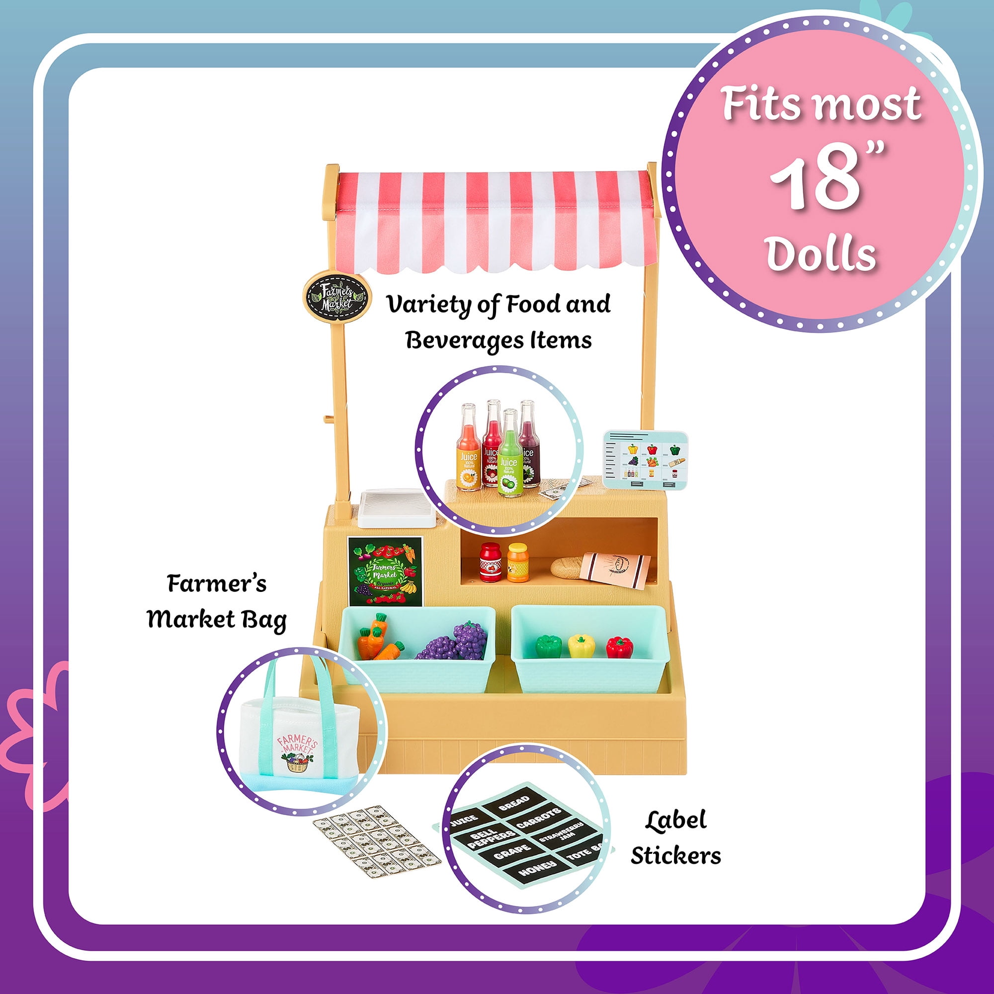 My Life As Farmer's Market Stand Doll Play Set for 18-inch Dolls, 22 Pieces