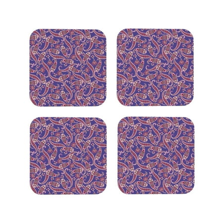 

Leather Coasters with Heat-resistant for Drinks Paisley Pattern No.90121 Cup Coasters Cup Pad Mat for Tabletop Protection Coffee Table Office Desk and Housewarming Gift