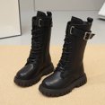 thumbnail image 3 of LYHao Fashion Autumn Children Girls Sports Shoes Flat Thick Bottom Non Slip Easy To Wear PU Upper Comfortable Boots ,Girls Boots Sizes 10.5 Black(4-4.5 Years), 3 of 6