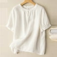 thumbnail image 2 of ZyeKqe Plus Size Cotton Linen Tops for Women Short Sleeve Shirts Crewneck Lightweight Casual Loose Blouses Top, 2 of 3