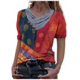 thumbnail image 2 of Puntoco Mujer Tie-Dye Impreso Bordado Cuello Manga Corta Pullover Blusa tops Puntoco Puntoco-236, 2 of 4