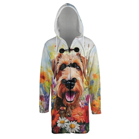 Welcome Spring Summer Airedale Terrier Portrait Flower Blue Sky All Over Print 3D Hooded Duffle Toggle Coat Dale Waterside Dog Lover - 12001