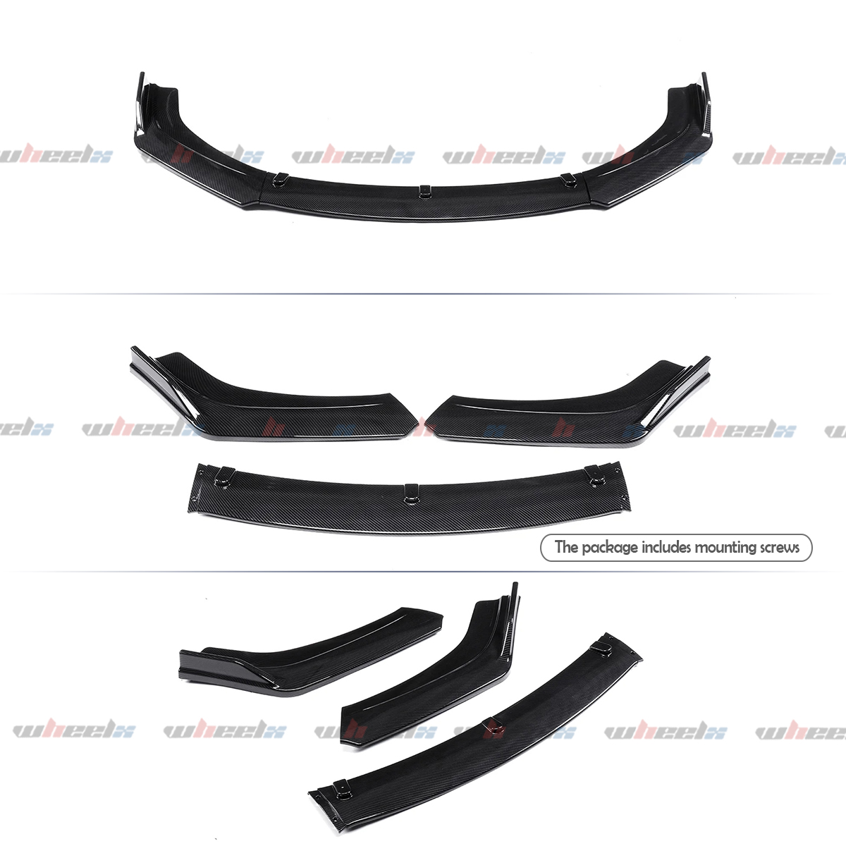 3Pcs Front Bumper Lip Compatible with 2016-2020 Honda Civic, JDM Air Dam Lower Chin Splitter 4 Door Sedan Hatchback Protection Body Kit 2016 2017 2018 2019 2020 (Carbon Fiber Pattern)