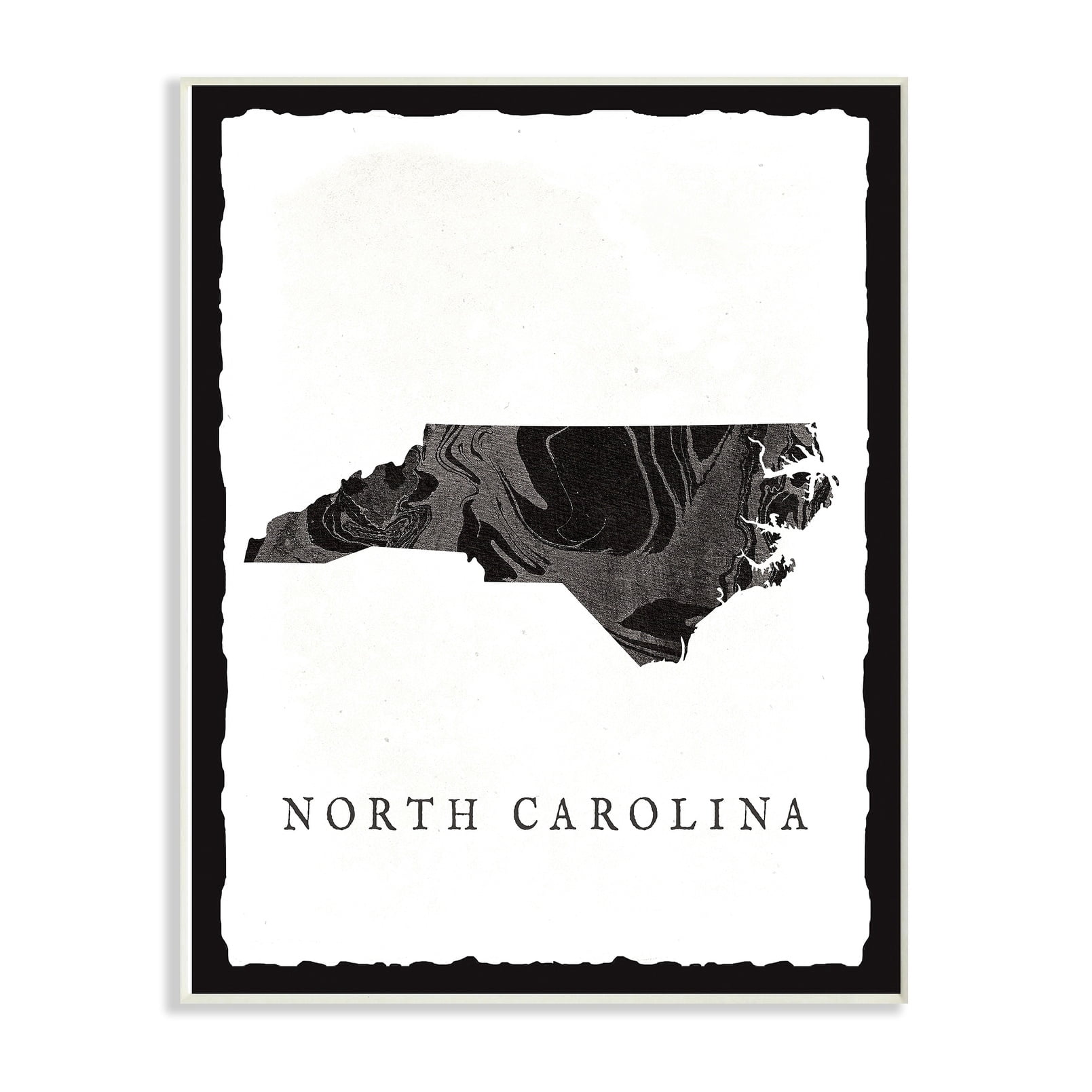 The Stupell Home Decor Collection Black and Grey Marbled Paper North Carolina State Silhouette Wall Plaque Art, 10 x 0.5 x 15