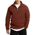 thumbnail image 2 of WTOBBY Men's Stand Collar Half Zip Fleece Sweatshirt, Plush Lined Winter Pullover for Cold Weather, Thermal Comfort Fit,Brown M, 2 of 5