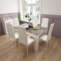 Dining Table and Chairs Set 6, 7 Pieces Kitchen Table Set with High Back Faux Leather Chair for Dining Room Kitchen Rectangular Modern (Grey)