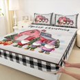 thumbnail image 3 of jejeloiu Colorful Kawaii Gnome Twin Sheet Sets,Western Christmas Cabin Twin Fitted Sheet,White Geometric Plaid Flat Sheet For Children,Microfiber Bedroom Decor,3pcs, 3 of 7