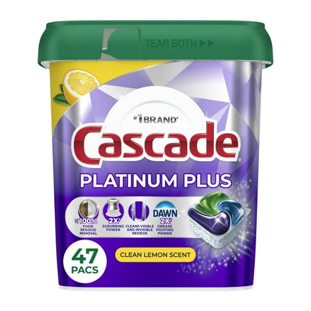 Cascade Platinum Plus Dishwasher Pods, Dishwasher Detergent, Dish Detergent Soap, Lemon, (2 Pack of 47 Count)