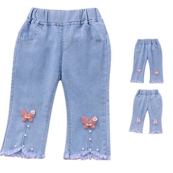 Girls' Jeans Denim Elastic Wasit Wide-Leg Comfort Cute Clothes 12-18 Months
