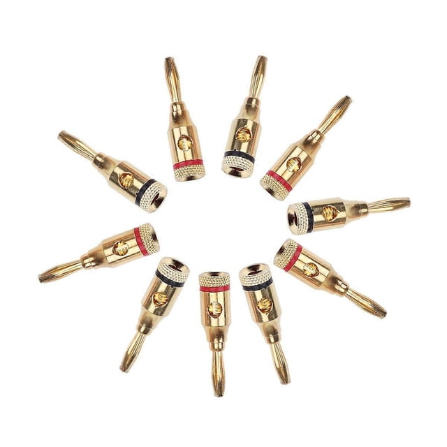 5 Pairs of 4mm 24K Gold Plated Open Screw Type Banana Plug Connectors for Speaker (Black and Red)