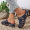 thumbnail image 4 of Rokment Womens Orthopedic Wedges Clogs Fisherman Sandals Boho Beach Vintage Buckles Leather Closed Toe Arch Support Platform Walking Mules Gladiator Backless Slip on Slides Summer Blue Size 9, 4 of 7