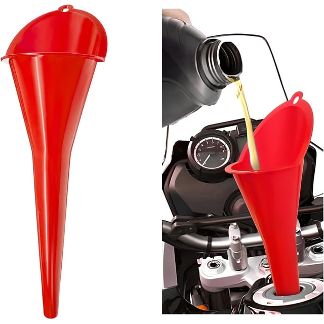 Long-Neck Oil Funnel for Automotive – Multi-Function Plastic Funnel for Oil, Gas & Lubricants – Universal Car Accessory (Blue (1-Pack)),Red (1-Pack)