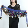 thumbnail image 3 of IQOGKRN Women's Colorful Sequin Belly Dance Hip Scarf with Metallic Sequin Adjustable Tassel Waist Wrap Belt for Carnival, Festival & Performance Blue One Size, 3 of 3