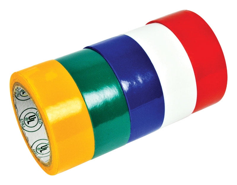 Yellow 5 Pk Electrical Tape Red Flame Retardant ½ in x 20 ft White Durable Blue Easy-Wrap Green 