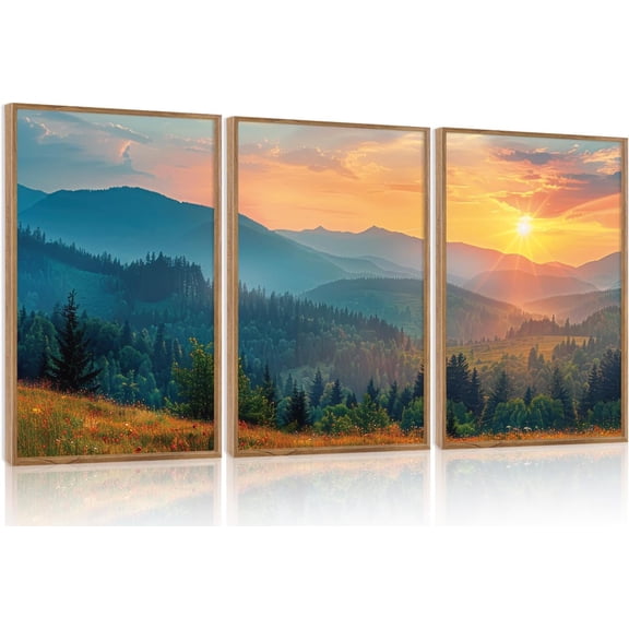 FCCUYE Dark Moody Boho Wildflowers Wall Art Set(16"x24"), 3 Pieces Vintage Mid Century Modern Floral Framed Canvas Artwork, Large French Penoy Botanical Wall Decor for Office Bedroom Living Room