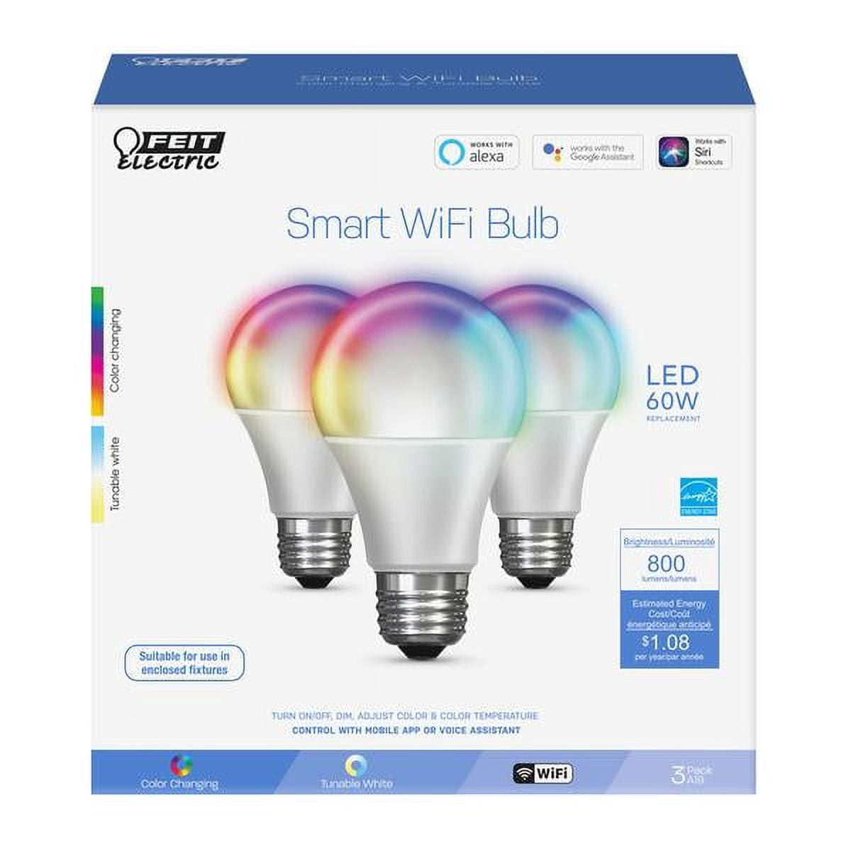 1 Pc, Feit Smart Home A19 E26 (Medium) Smart-Enabled Led Bulb Color Changing 60 Watt Equivalence 3 Pk