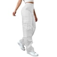 thumbnail image 4 of Aoiroe High Waisted Cargo Pants for Women Baggy Y2k Straight Wide Leg Pants with Pockets Streetwear White S, 4 of 9
