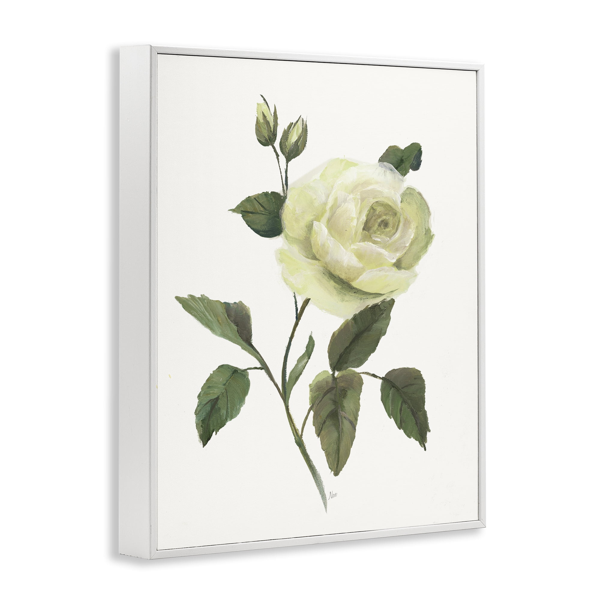 Stupell Industries Cream Garden Rose with Buds White Framed Giclee Art, design by Nan