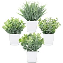 4 Pack Small Faux Plants for Office Desk Fake Mini Potted Plants for Shelf Artificial Greenery Eucalyptus Plant Indoor for Home Bedroom Living Room Décor