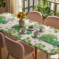 thumbnail image 3 of St. Patrick's Day Table Cloths for 8 Foot Rectangle Tables, Green Shamrocks Truck Plants Retro Beige Patio Waterproof Elastic Fitted Tablecloths, Washable Rectangular Table Cover for Camping, 3 of 8