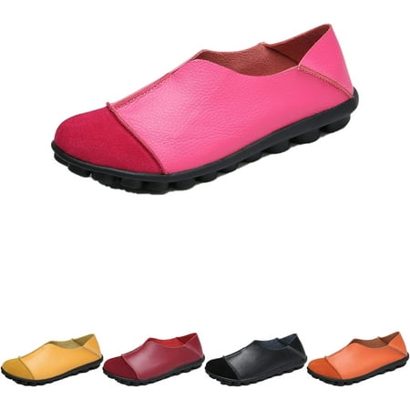 Women s Soft Leather Flats Loafers Slip On Casual Walking Shoes Moccasin Comfortable Lightweight Non-Slip Boat Shoes