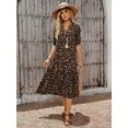 thumbnail image 3 of Womens Multicolor Boho Animal Print V-Neck Midi Dress With Puff Sleeves, 3 of 7
