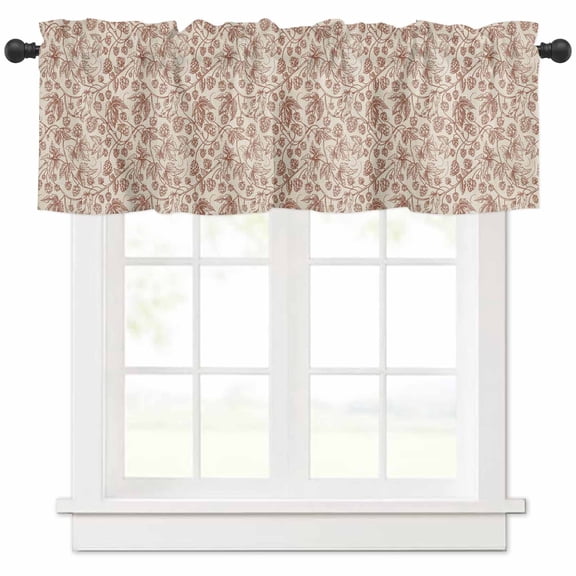 Brown Flowers Valances for Windows Farmhouse Kitchen Curtains Valances Rod Pocket Valance Curtains for Kitchen Windows Vintage Farmhouse Floral Leaves Vines Window Valances for Bathroom 42"x12"