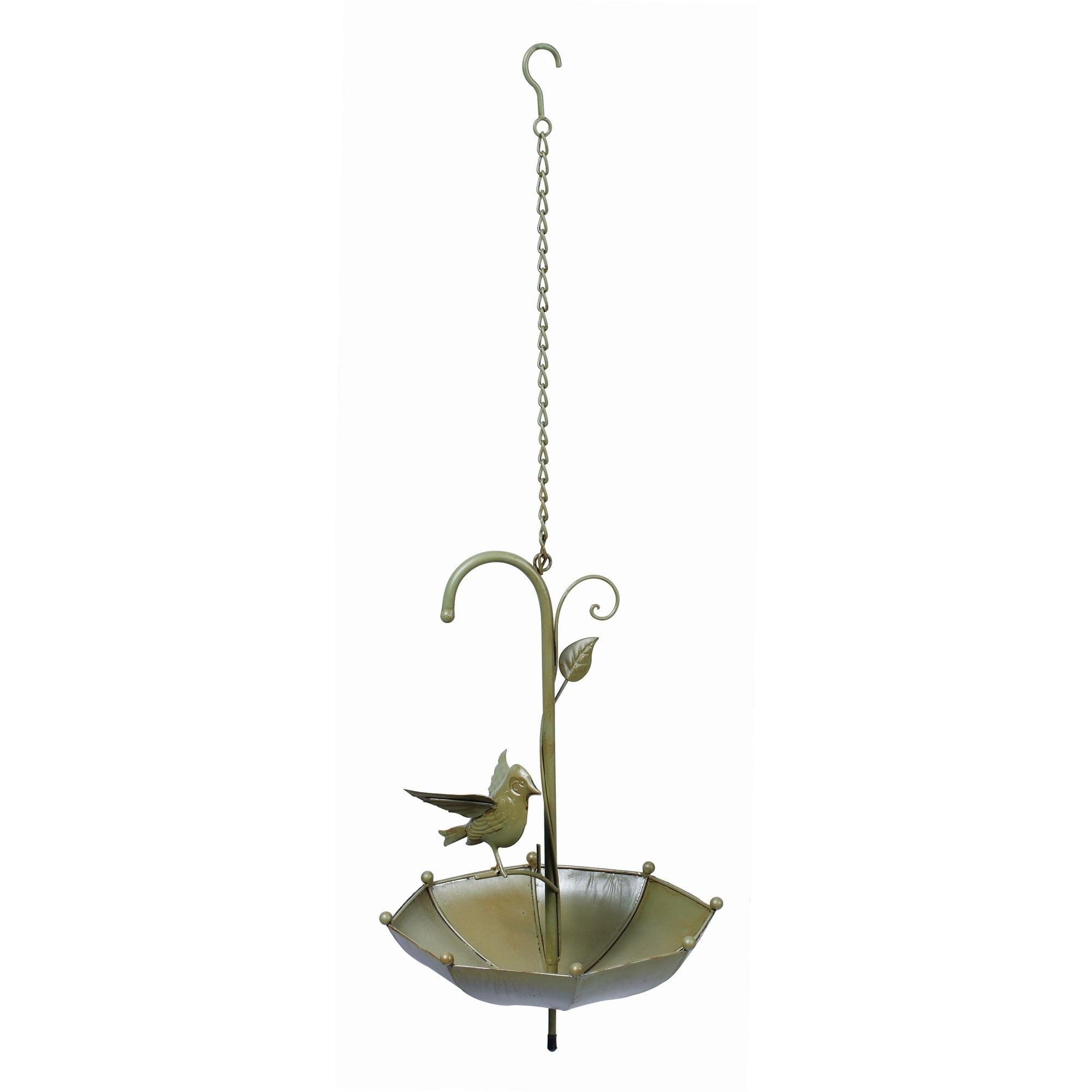 Transpac Metal Green Spring Hanging Umbrella with Bird Bird Feeder