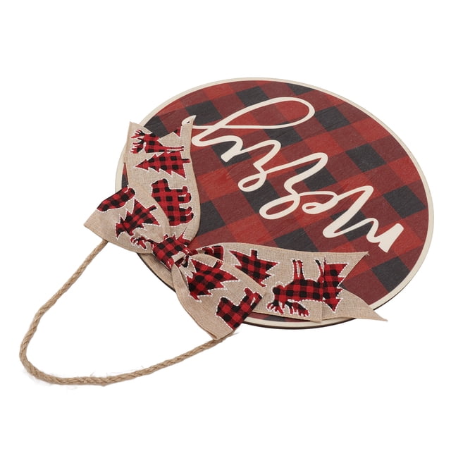 Panneau de Noël Rond en Bois pour Porte d'Entrée avec Nœud pour Décorations Intérieures et Extérieures