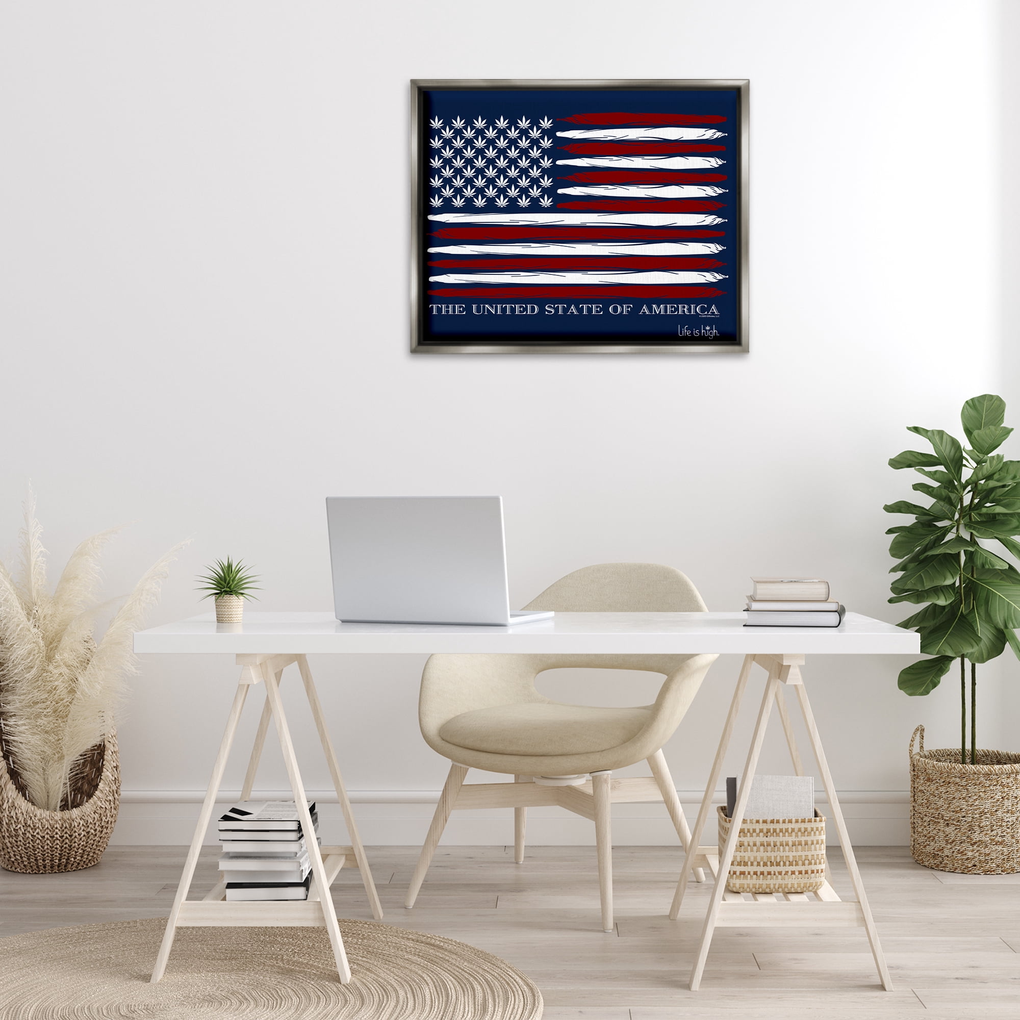 Stupell Industries Herb America Flag Novelty & Humor Painting Gray Floater Framed Canvas Art Print Wall Art, 31 x 25