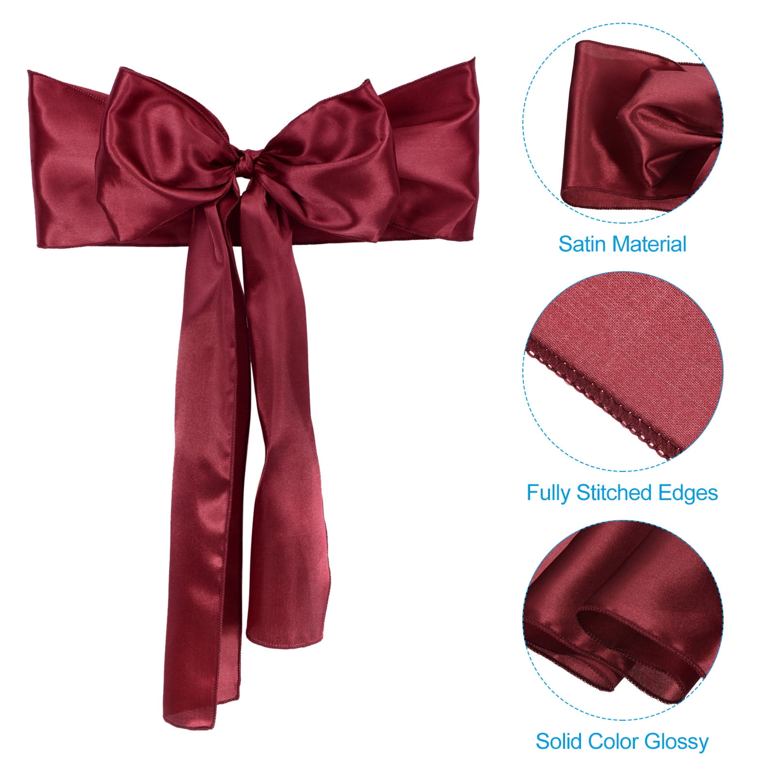 Unique Bargains Chair Sashes Banquet Chair Decorative Ties Bows Wedding Chair Cover Decor 10 Burgundy
