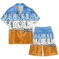 thumbnail image 4 of Yuncity Mens Pajamas 2 Piece Long Sleeve Ice Cream Button Down Shirt With Shorts Set Silk Satin Sleepwear Loungewear Soft Comfortable Breathable Pjs S-Xxxl, 4 of 4