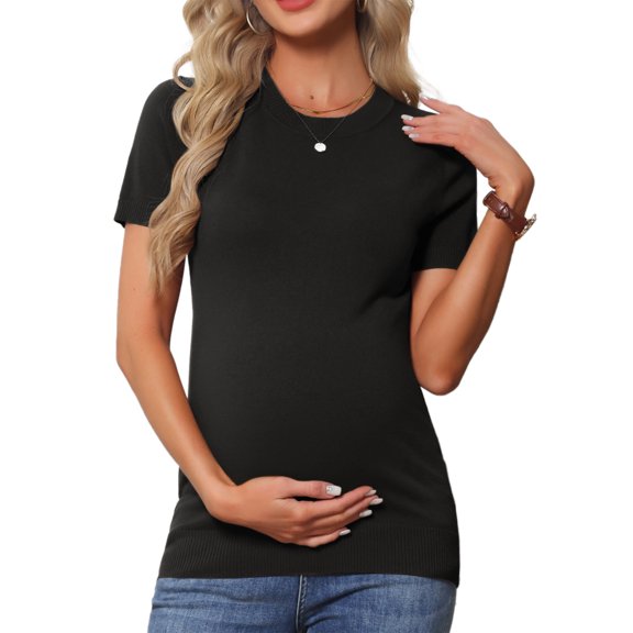 DARING DIVA Women's Maternity Stretchy Knit Short Sleeve Sweater S Black