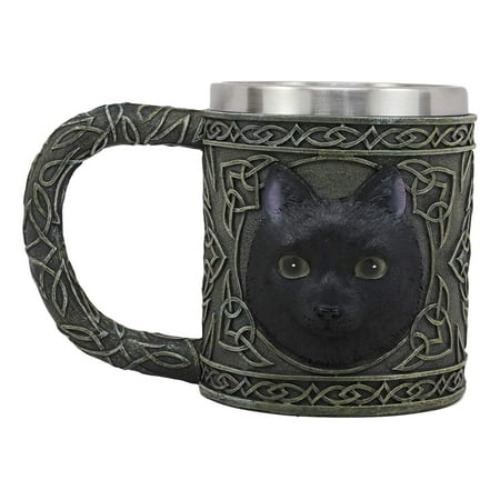 Coffee Mystical Garden - Ebros Gift Celtic Mystical Black Cat Witching Hour Resin 16oz Drinking Mug With Stainless Steel Rim Figurine For Coffee Tea Cereal Drinks Halloween Kitchen Dining Decor Of Cats Felines Kitty Kittens