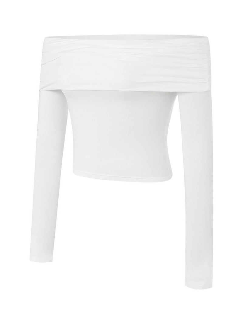FOCUSNORM Women Y2K Off Shoulder Long Sleeve Shirts Slash