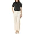thumbnail image 2 of Allegra K Women's Elegant Satin Tie Neck Blouse Office Short Sleeve Button Down Shirt, 2 of 6